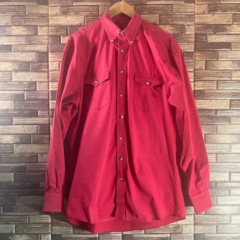 Vintage Mens Wrangler Red Large Tall Button Down Western Shirt